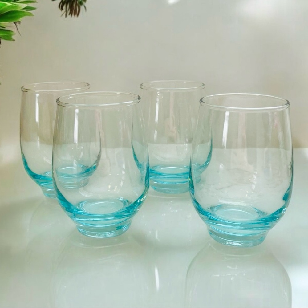 4 Vintage Libbey aqua blue Tempo glasses